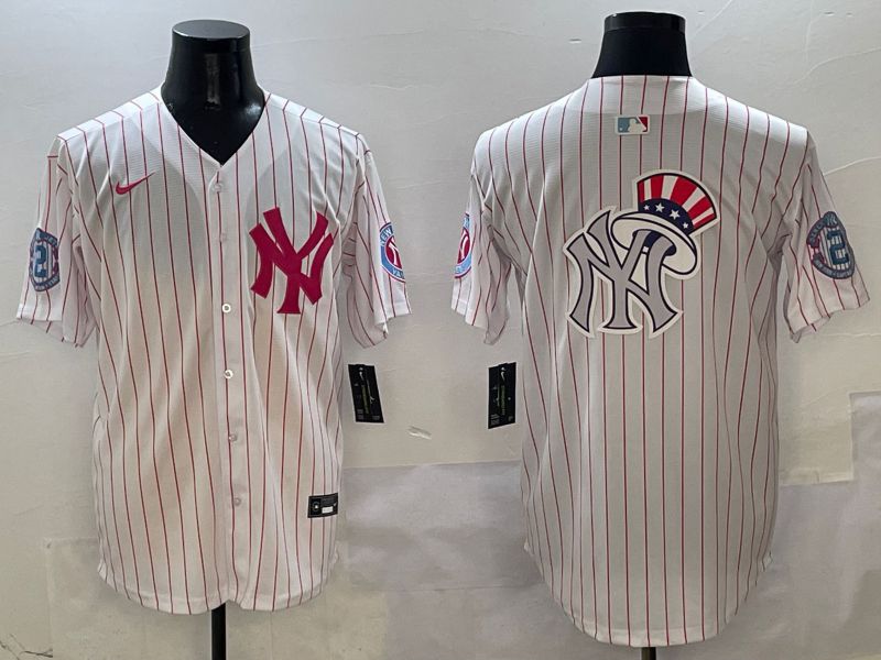 Men New York Yankees Blank White Stripe Jointly Name Nike 2025 MLB Jersey style 16->new york yankees->MLB Jersey
